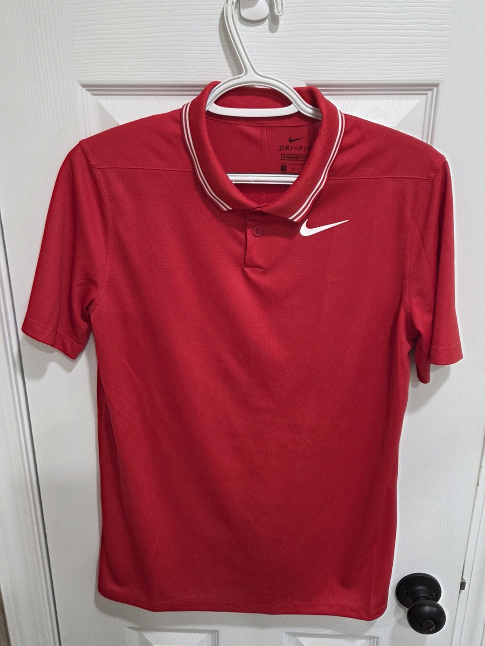 Nike Dri-FIT Men's Red Polo White Stripe Collar Embroidered Swoosh XL Golf